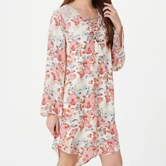Haute Hippie Tribe Lace Floral Lace Up V Neck Bohemian Midi Dress Plus Size 2X